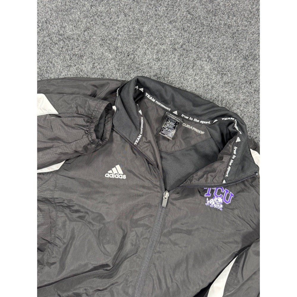 Adidas TCU Horned Frogs ClimaProof Full Zip Windbreaker Jacket Black White Mens